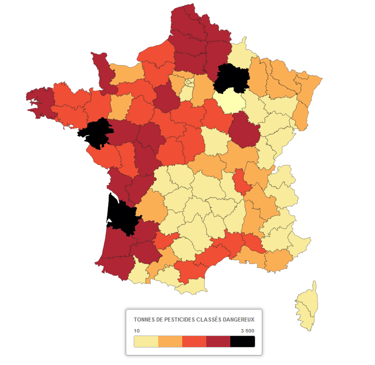 Carte quels pesticides dangereux sont utilises pres de chez vous